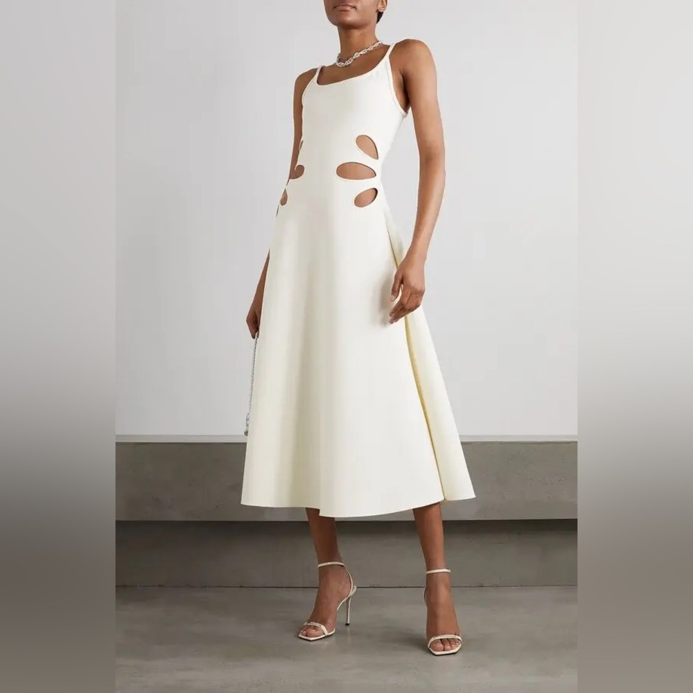 Christopher Kane Cutout Twill Midi Dress Cream Size 42 IT / US 6 Like New